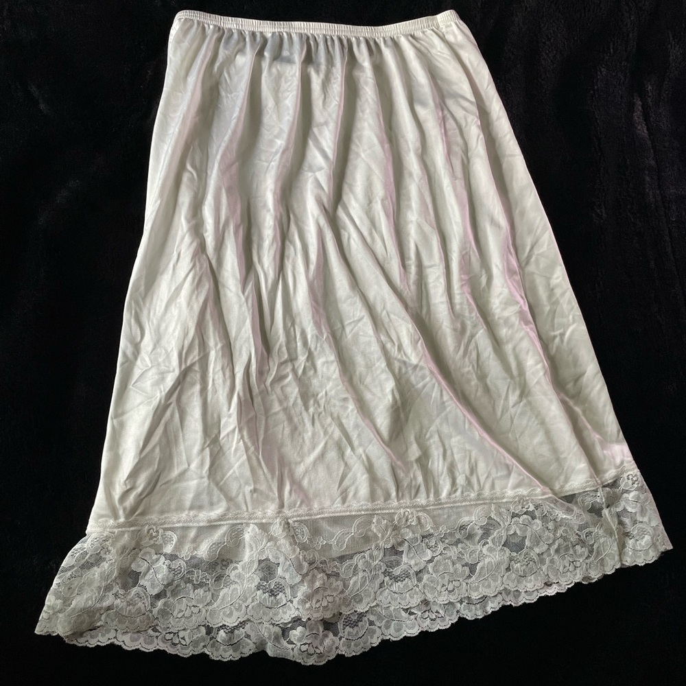 Satin Long Lace Trim Skirt Slip